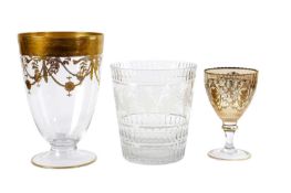 A CUT GLASS WINE COOLER BY WILLIAM YEOMAN AND TWO OTHER ITEMS