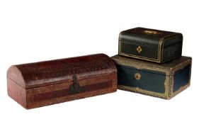 A VICTORIAN GREEN LEATHER JEWELLERY BOX