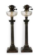 A PAIR OF BRASS CORINTHIAN COLUMN TABLE LAMPS