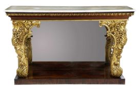 λ A GEORGE IV ROSEWOOD AND GILTWOOD CONSOLE TABLE