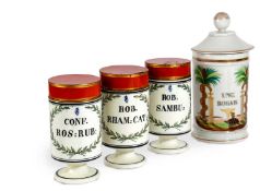 THREE CONTINENTAL POTTERY APOTHECARY JARS