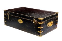 A LEATHER AND BRASS MOUNTED SILVER CHEST