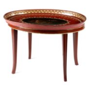 A GEORGE IV PAINTED PAPIER-MACHE TRAY ON STAND