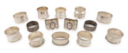 A collection of antique silver napkin rings,