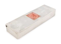 An Austro-Hungarian silver and enamel stamp box,