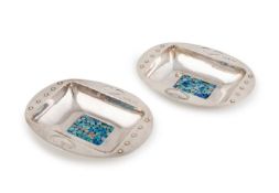 A pair of early-20th century continental Art Nouveau silver opal dishes,