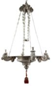 A Spanish/Spanish Colonial silver and metalware four-light sanctuary lamp,