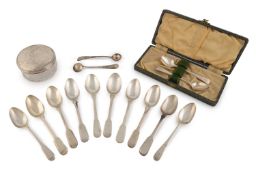 A matched set of eight George III and IV silver Fiddle & Thread pattern teaspoons,