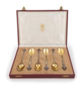 A set of six French parcel-gilt silver spoons,