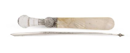 A late-Victorian silver-mounted glass and mother-of-pearl page turner,