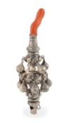 λ A Victorian silver baby's rattle and whistle,
