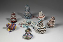 SIX SOUTH AFRICAN BEADED SNUFF GOURDS