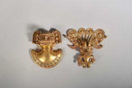 TWO COLOMBIAN TUMBAGA PENDANTS