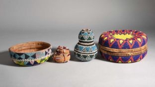 FOUR SOUTH AFRICAN BEADED CONTAINERS
