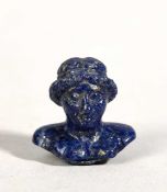 A CARVED LAPIS LAZULI MINIATURE BUST OF SAPPHO