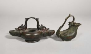 A ROMAN STYLE BRONZE OIL LAMP