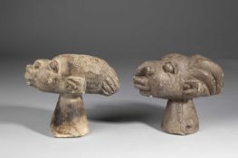 TWO SAPI STONE HEADS