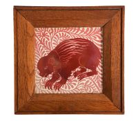 William De Morgan (1839-1917) A framed ruby lustre tile