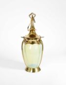 In the manner of W.A.S. Benson, An Arts and Crafts brass hanging lantern