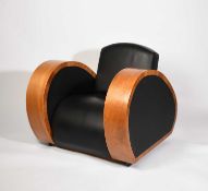 Art Deco, Belgium, A Club leather and walnut armchair