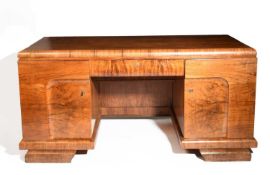 Art Deco, French, A large burr-walnut desk