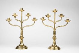 In the manner of John Hardman & Co. A pair of Gothic Revival candelabra