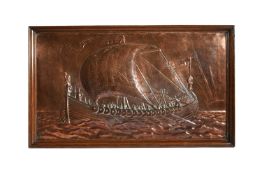 Attributed to John Pearson (1859-1930) A large Arts and Crafts repousse copper panel