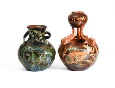 C H Brannam Barum Pottery, A triple-handled vase