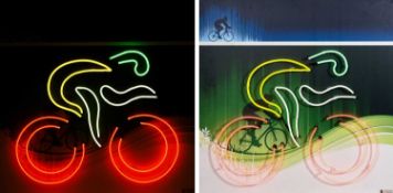 Darren West (b.1966) A modern neon light picture of a cyclist