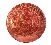 William De Morgan (1839-1917) Startled Tigers, a ruby lustre charger