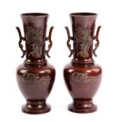 A PAIR OF JAPANESE BRONZE VASES