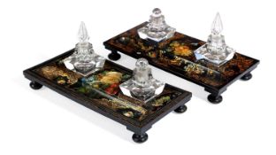 AN EARLY VICTORIAN PAPIER-MACHE INKSTAND