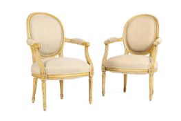 A PAIR OF FRENCH LOUIS XVI PAINTED FAUTEUIL