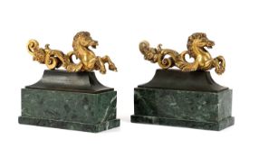 A PAIR OF GILT BRONZE MODELS OF HIPPOCAMPI