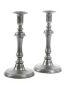 A PAIR OF LATE GEORGE III PEWTER CANDLESTICKS