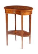 A LATE VICTORIAN MAHOGANY AND MARQUETRY KIDNEY SHAPE TABLE