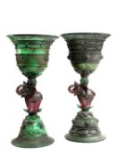 A LARGE PAIR OF VENETIAN SCAVO GLASS VASES