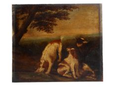 TWO FOLK ART NAIVE PAINTINGS OF DOGS