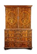A FINE WILLIAM AND MARY WALNUT AND FLORAL MARQUETRY CABINET ON CHEST