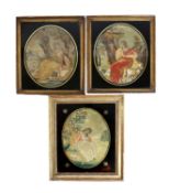 THREE GEORGE III SILKWORK NEEDLEWORK PICTURES