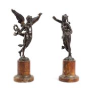 A PAIR OF GERMAN BRONZE FIGURES OF VICTORY AND JUSTICE