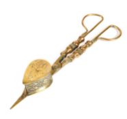 A RARE PAIR OF GERMAN BRASS MAKER-STAMPED CANDLE SNUFFERS