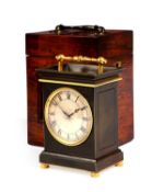 λ AN EARLY VICTORIAN GILT AND PATINATED BRONZE CARRIAGE TIMEPIECE