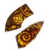 TWO FRENCH STAINED GLASS BORDER FRAGMENTS