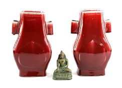 A PAIR OF CHINESE FLAMBE FANGHU VASES