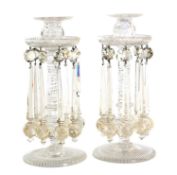 A PAIR OF WILLIAM IV CUT GLASS LUSTRE CANDLESTICKS