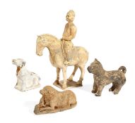 A CHINESE POTTERY MODEL OF A HORSE AND RIDER