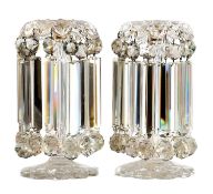 A PAIR OF EARLY VICTORIAN CUT GLASS TABLE LUSTRE CANDLESTICKS
