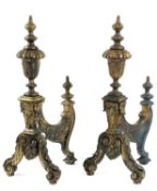 A PAIR OF GILT BRONZE FIRE DOGS