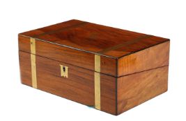 A VICTORIAN WALNUT AND BRASS BOUND WRITING SLOPE